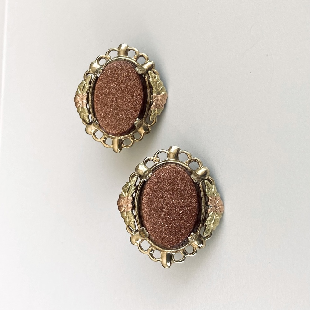Goldstone Vintage Sparkling Clip Earrings,  Gold & Rose Gold Toned Settings!